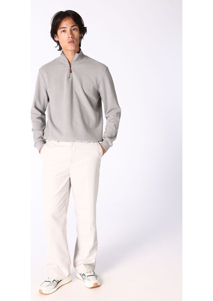 Gri Erkek Fermuarlı Basic Düz Sweatshirt MML4WM-SWT9517