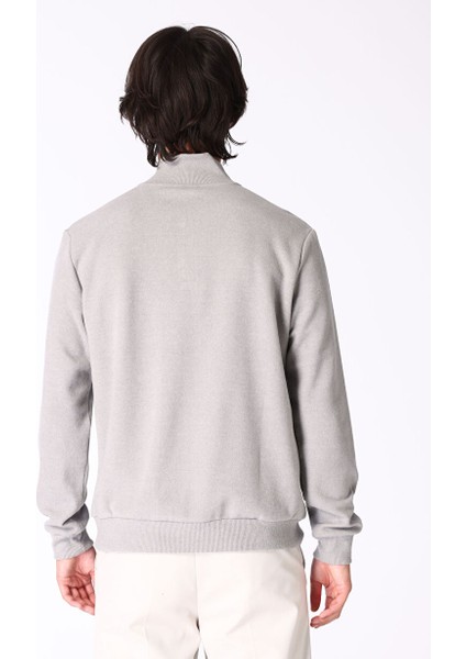 Gri Erkek Fermuarlı Basic Düz Sweatshirt MML4WM-SWT9517