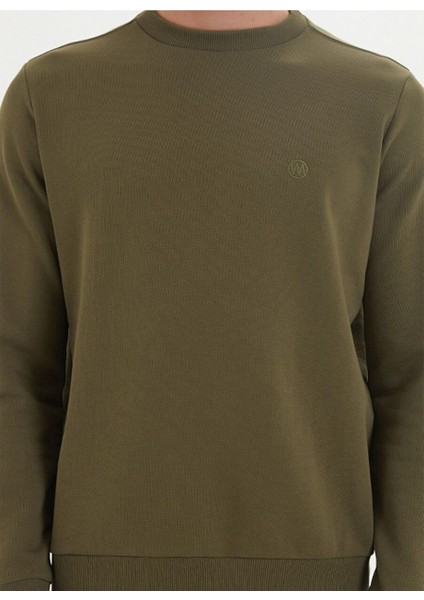Haki Basic Bisiklet Yaka Pamuklu Regular Fit Erkek Sweatshirt Essentıals