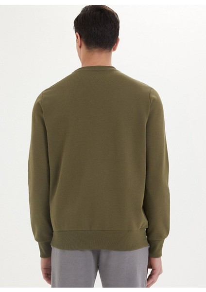 Haki Basic Bisiklet Yaka Pamuklu Regular Fit Erkek Sweatshirt Essentıals