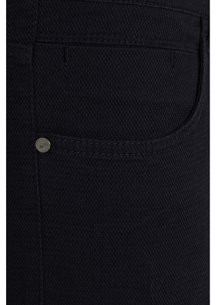 Lacivert Slim Fit Desenli Pamuklu 5 Cep Kanvas Pantolon