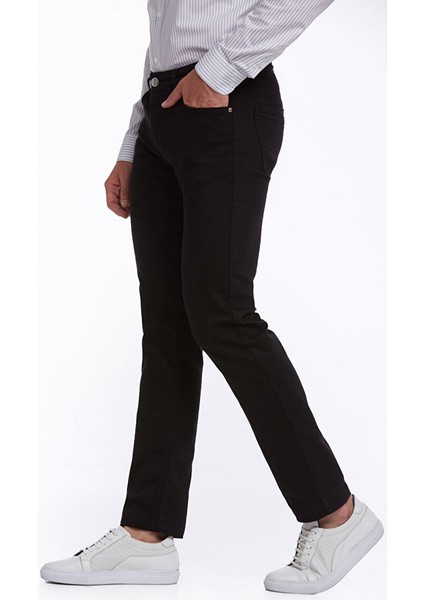 Siyah Regular Fit Düz Pamuklu 5 Cep Kot Pantolon