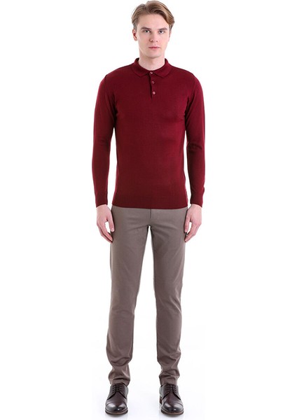 Bordo Comfort Fit Düz Polo Yaka Yünlü Kazak fırsatları