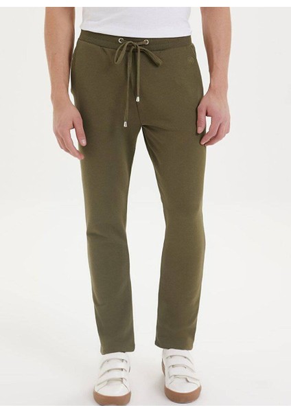Haki Basic Düz Paça Pamuklu Regular Fit Erkek Eşofman Altı Essentıals Sweatpant
