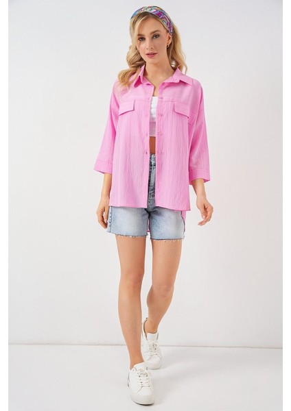 Cep Detaylı Kısa Kol Gömlek 20317 - Pembe fiyatları