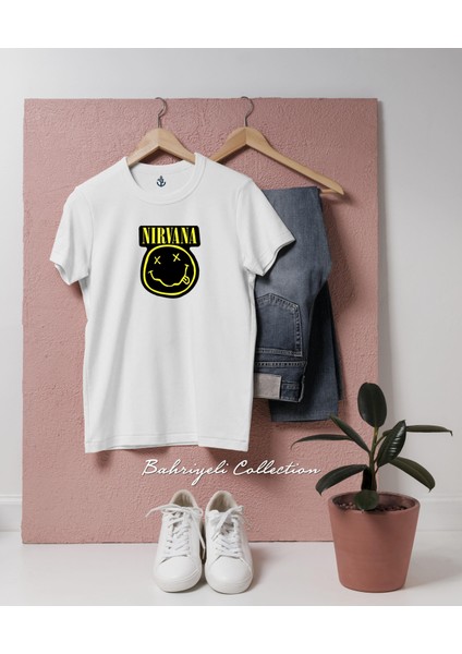 Oversize Yellow And Black Nirvana Logo Tasarımlı Unisex T-Shirt