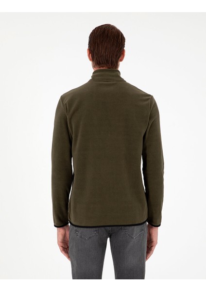 Haki Regular Fit Yarım Fermuarlı Polar Sweatshirt