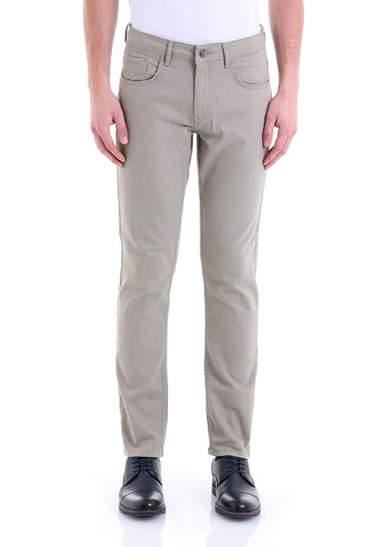 Bej Regular Fit Düz Pamuklu 5 Cep Kot Pantolon