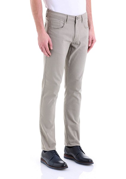 Bej Regular Fit Düz Pamuklu 5 Cep Kot Pantolon