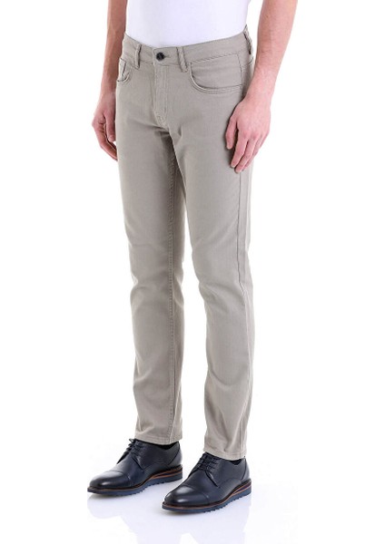 Bej Regular Fit Düz Pamuklu 5 Cep Kot Pantolon