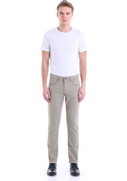 Bej Regular Fit Düz Pamuklu 5 Cep Kot Pantolon