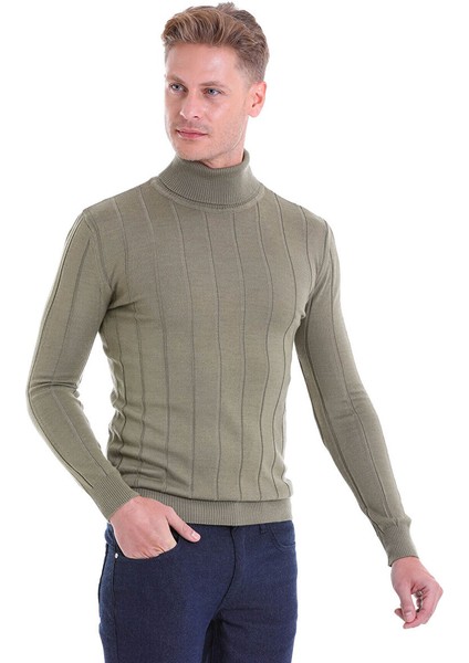 Yeşil Comfort Fit Fitilli Balıkçı Yaka Yünlü Kazak fiyatları