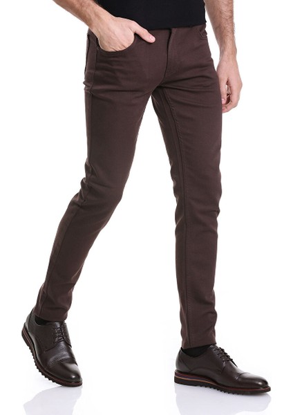 Kahverengi Slim Fit Düz Pamuklu 5 Cep Kanvas Pantolon modelleri