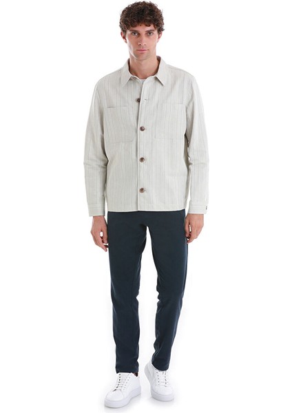 Bej Slim Fit Çizgili Mono Yaka Klasik Keten Ceket indirimleri