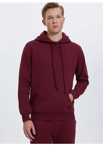 Bordo Kapüşonlu Cepli Pamuklu Regular Fit Erkek Sweatshirt Core Hoodıe W/pocket