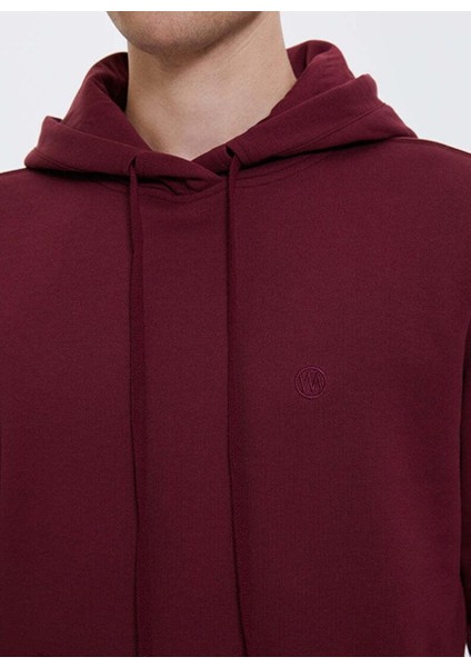 Bordo Kapüşonlu Cepli Pamuklu Regular Fit Erkek Sweatshirt Core Hoodıe W/pocket