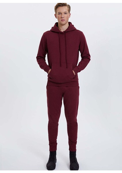 Bordo Kapüşonlu Cepli Pamuklu Regular Fit Erkek Sweatshirt Core Hoodıe W/pocket