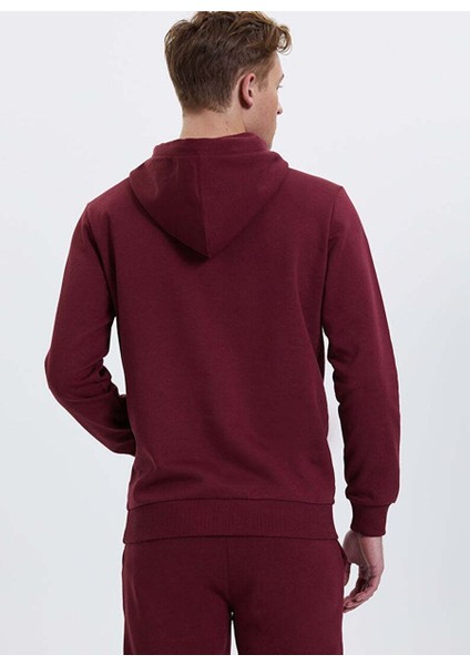 Bordo Kapüşonlu Cepli Pamuklu Regular Fit Erkek Sweatshirt Core Hoodıe W/pocket