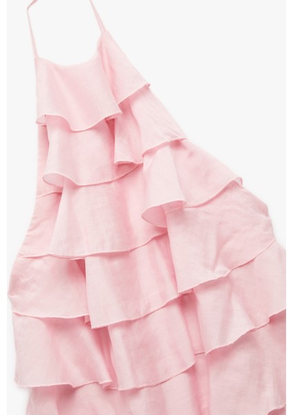 Kat Kat Ince Askılı Halter Yaka Fırfırlı Mini Elbise modelleri