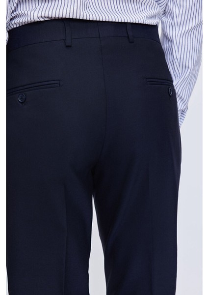 Lacivert Slim Fit Yandan Cepli Yünlü Kumaş Pantolon