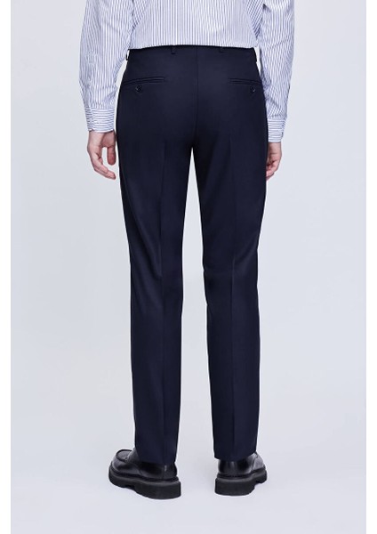 Lacivert Slim Fit Yandan Cepli Yünlü Kumaş Pantolon