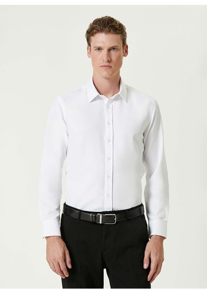 Beyaz Erkek Gömlek Slim Fit Diyagonal Gömlek 1092977