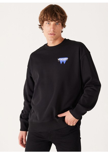 Bisiklet Yaka Siyah Erkek Sweatshırt W232243001 Oversize Sweatshirt