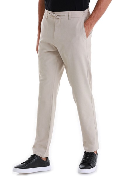 Bej Dinamik Fit Yandan Cepli Jogger Pantolon