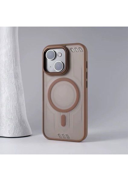 Apple iPhone 14 Plus Uyumlu Kılıf Zebana Vault Silikon Kılıf (Kablosuz Şarj Destekli) Desert Titanyum