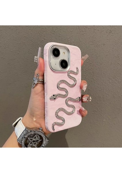 Apple iPhone 13 Uyumlu Kılıf Zebana Serpent Kadife Kumaş Kılıf Pembe
