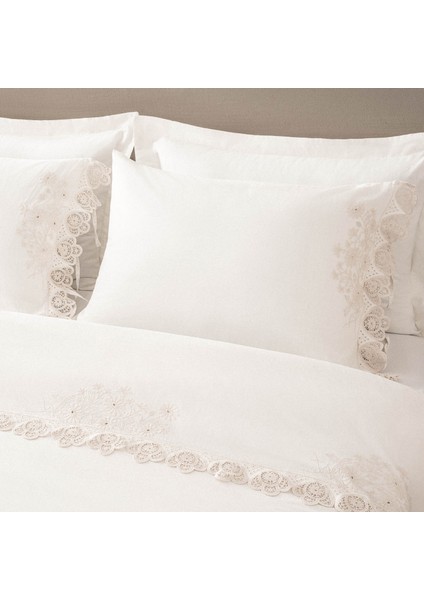 Amanda Çift Kişilik Nevresim Takımı Organik Pamuk Keten Dantelli Krem 200X220 cm indirimleri