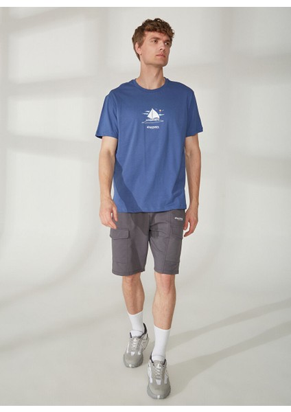 Bisiklet Yaka Baskılı Lacivert Erkek T-Shirt Yelken modelleri
