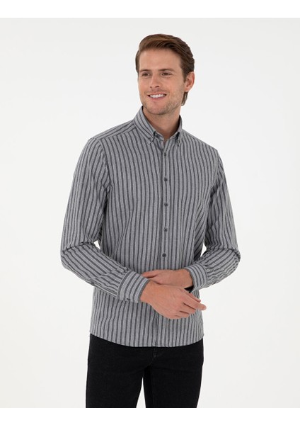 Gri Çizgili Regular Fit Gömlek