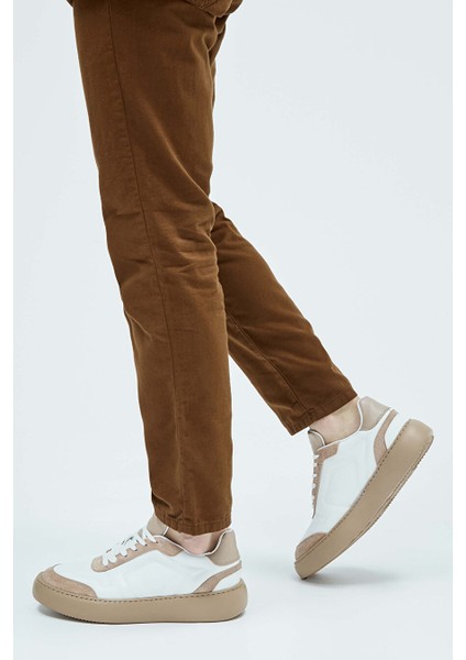 Beyaz-Vizon Erkek Deri Sneaker 698 1054-1 Erk Ayk Y23