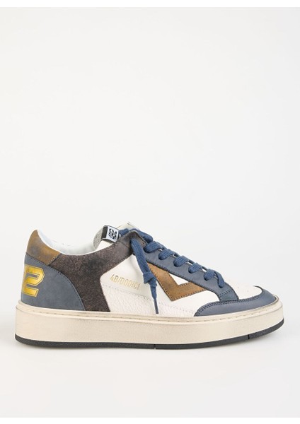 Beyaz-Mavi Erkek Deri Sneaker Kyle