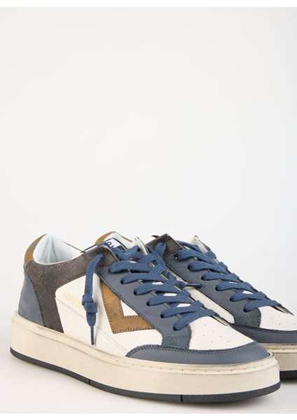 Beyaz-Mavi Erkek Deri Sneaker Kyle