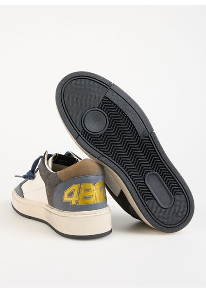 Beyaz-Mavi Erkek Deri Sneaker Kyle