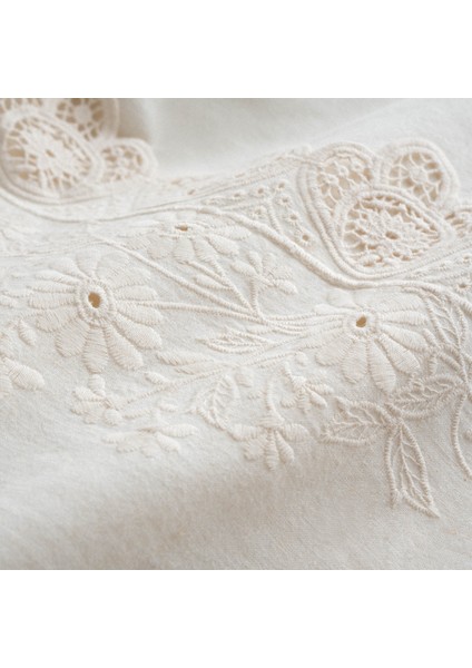 Amanda Battal Boy Nevresim Takımı Organik Pamuk Keten Dantelliı Krem 240X220CM indirimleri