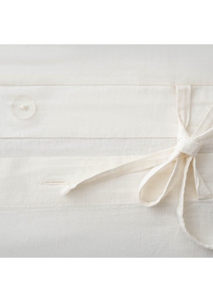 Amanda Battal Boy Nevresim Takımı Organik Pamuk Keten Dantelliı Krem 240X220CM