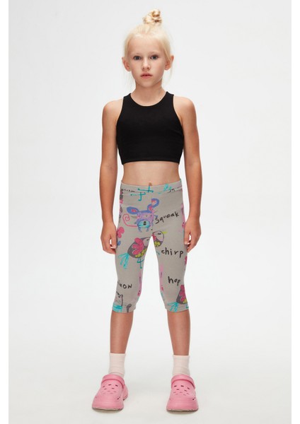 Ay Grisi Chirping Animals Kız Çocuk Desenli Diz Altı Tayt Kapri