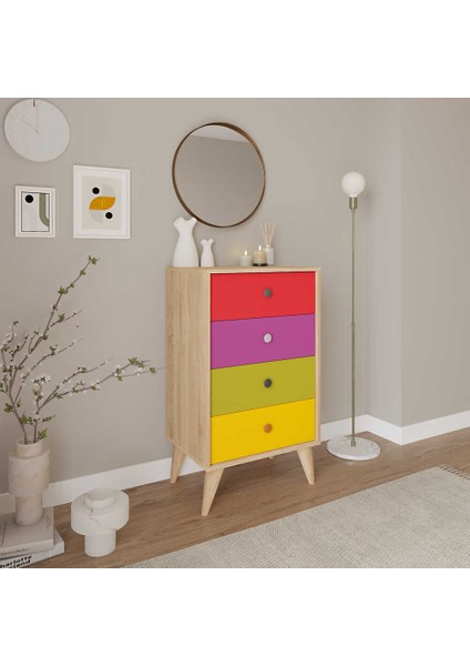 Rainbow 4 Çekmeceli Şifonyer - Sonoma-Renkli 60X104X45 cm (Gxyxd) fiyatları