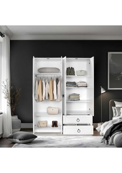 Hampton 4 Kapaklı 2 Çekmeceli Gardırop-Mat Beyaz 140X185X52 cm (Gxyxd) fiyatları