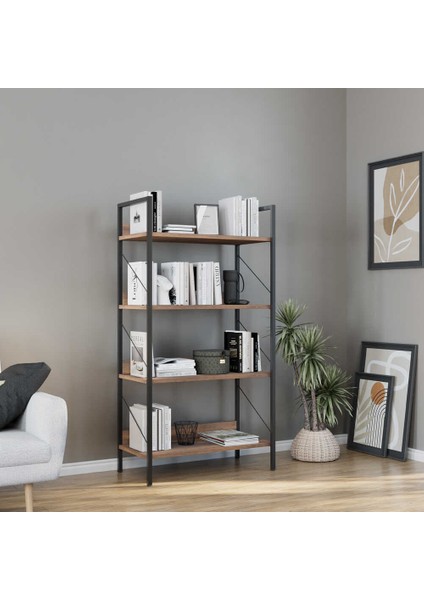 Profile 4 Raflı Kitaplık-Koyu Ceviz(Oslo Ceviz) 73X136X35 cm (Gxyxd)