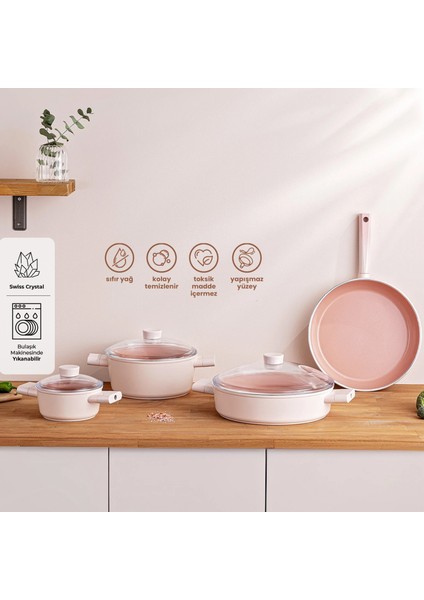 Swiss Crystal 7 Parça Tencere Seti Pembe