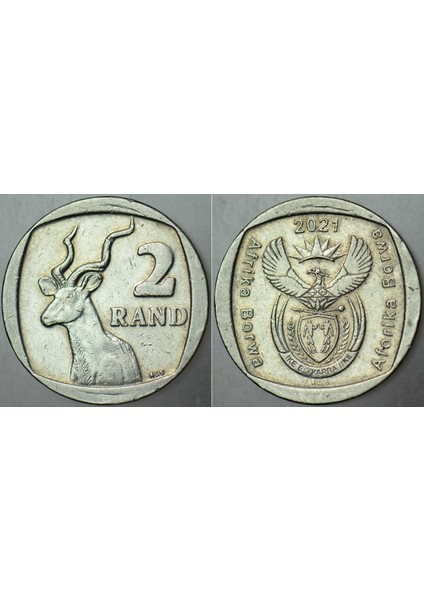 Güney Afrika Cumhuriyeti 2 Rand 2021 Afrika Borwa. Büyük Kudu Antilobu Temalı.