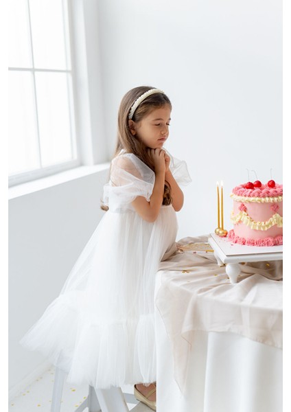 Beyaz Flower Girl Maxi Elbise
