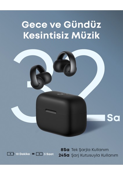 Soundcore Aeroclip Open Ear Adaptif Konforlu Klipsli Kulaklık - Esnek ve Güvenli Uyum - Siyah - A3388 fırsatları