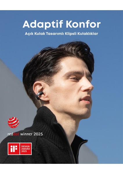 Soundcore Aeroclip Open Ear Adaptif Konforlu Klipsli Kulaklık - Esnek ve Güvenli Uyum - Siyah - A3388 indirimleri