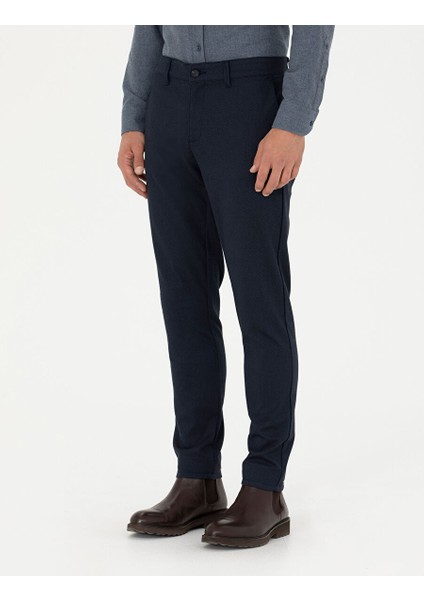 Lacivert Armürlü Slim Fit Kanvas Pantolon fiyatları