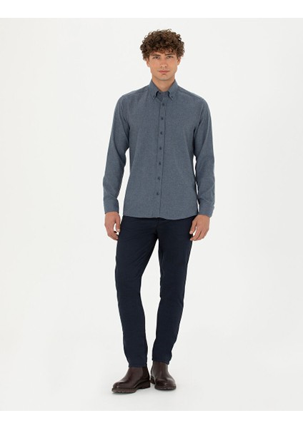 Lacivert Armürlü Slim Fit Kanvas Pantolon modelleri